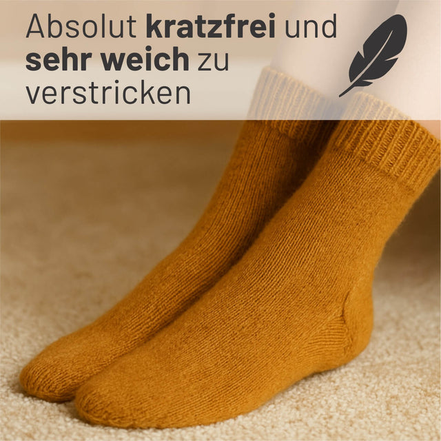 alpacare® Baby Socks waschbar HF114 - 2x112g Alpakawolle Senfgelb Melange