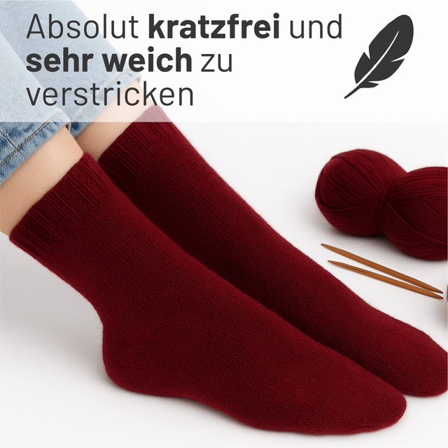 alpacare® Baby Socks waschbar HF179 - 2x112g Alpakawolle Weinrot Melange