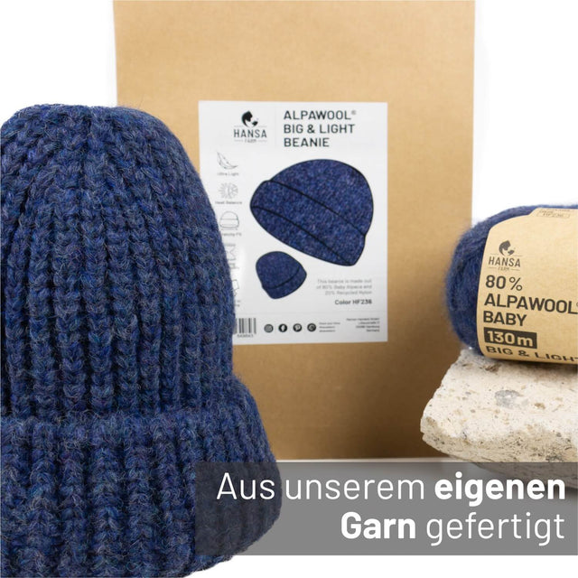 ALPAWOOL® Baby Big & Light Damen und Herren Mütze Dunkelblau Melange (HF236)