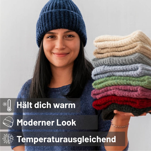 ALPAWOOL® Baby Big & Light Damen und Herren Mütze Dunkelblau Melange (HF236)