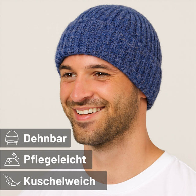 ALPAWOOL® Baby Big & Light Damen und Herren Mütze Dunkelblau Melange (HF236)