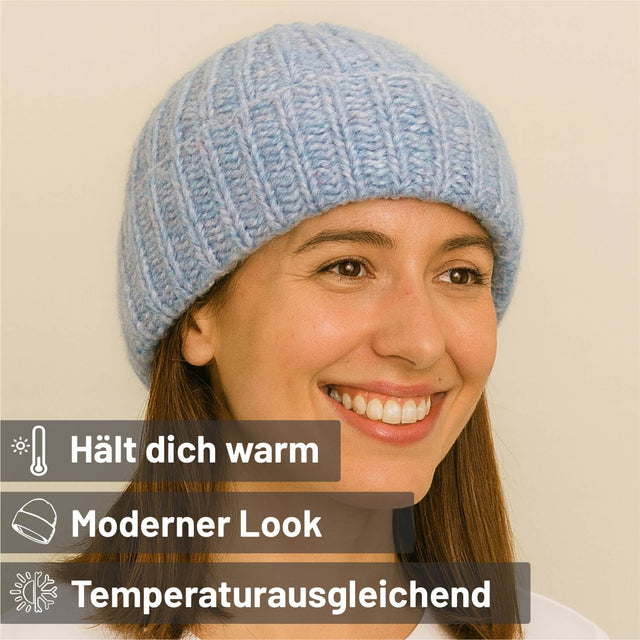ALPAWOOL® Baby Big & Light Damen und Herren Mütze Gletscher Melange (HF241)