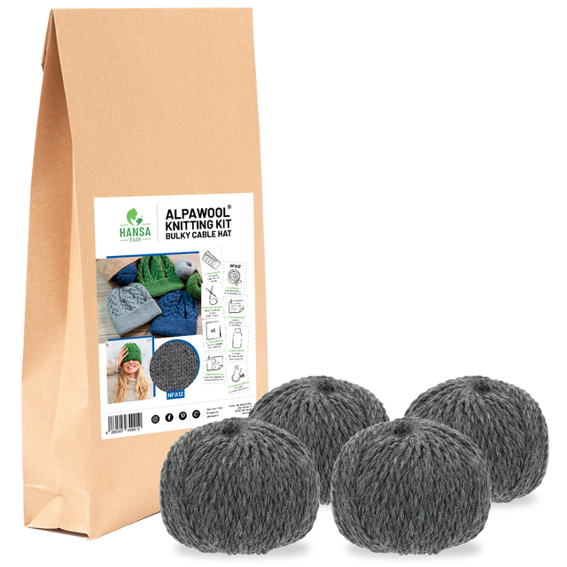 ALPAWOOL® Baby 50 Ensemble de tricot Bonnet Gris foncé NFA12