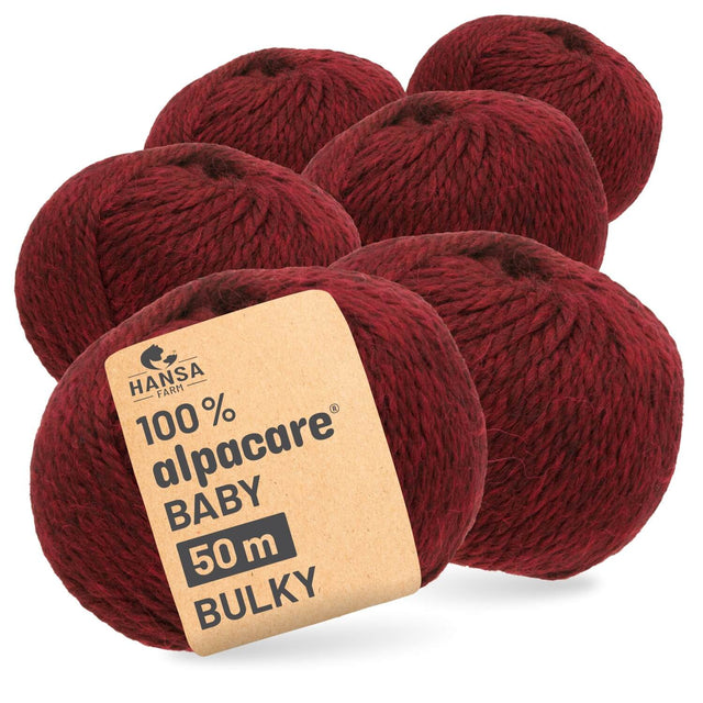 alpacare® Baby 50 Bulky waschbar HF179 - 6x50g Alpakawolle Weinrot Melange