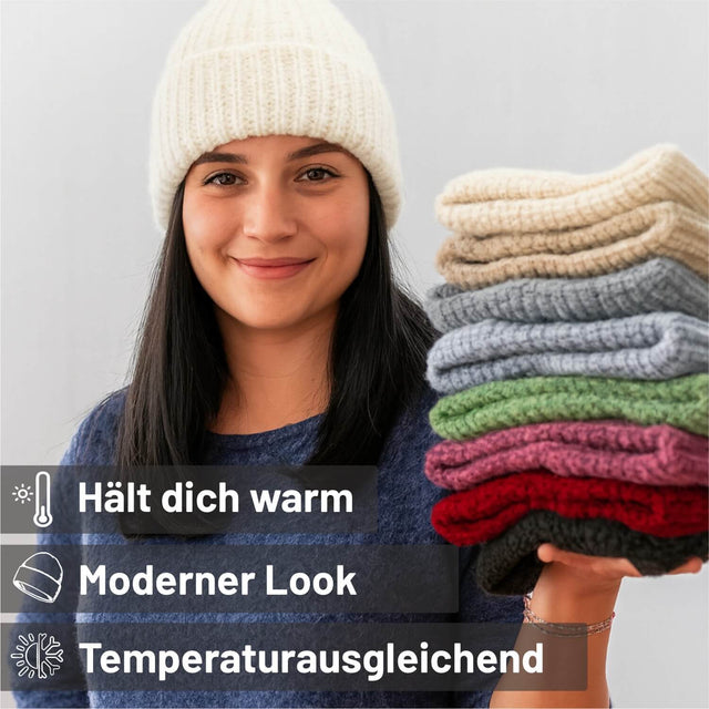ALPAWOOL® Baby Big & Light Damen und Herren Mütze Natur Wollweiß (NFA01)
