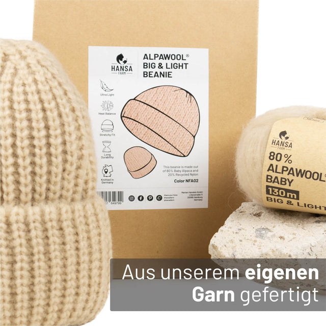 ALPAWOOL® Baby Big & Light Damen und Herren Mütze Beige (NFA02)