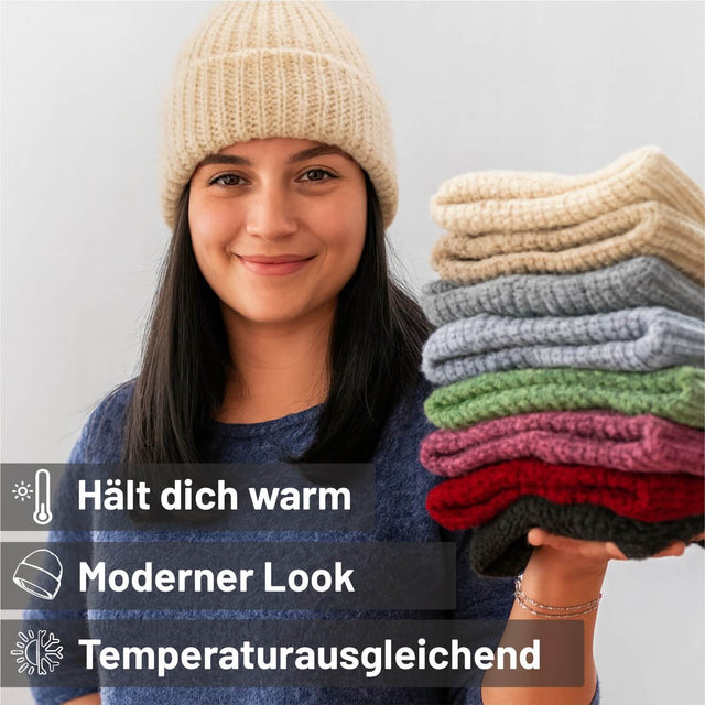 ALPAWOOL® Baby Big & Light Damen und Herren Mütze Beige (NFA02)