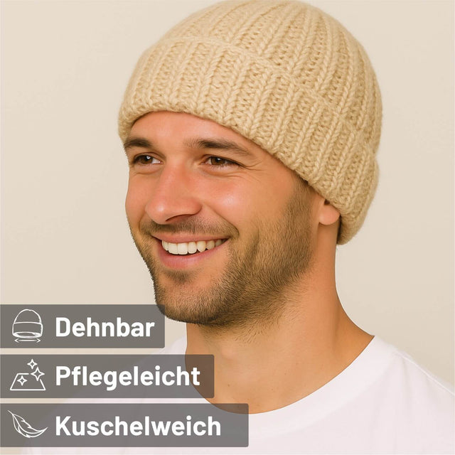 ALPAWOOL® Baby Big & Light Damen und Herren Mütze Beige (NFA02)