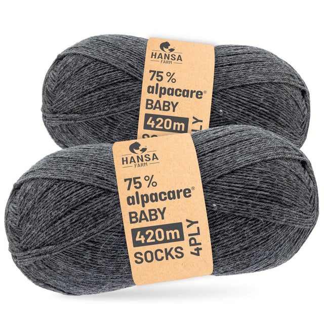 alpacare® Baby Socks waschbar NFA12 - 2x112g Alpakawolle Dunkelgrau