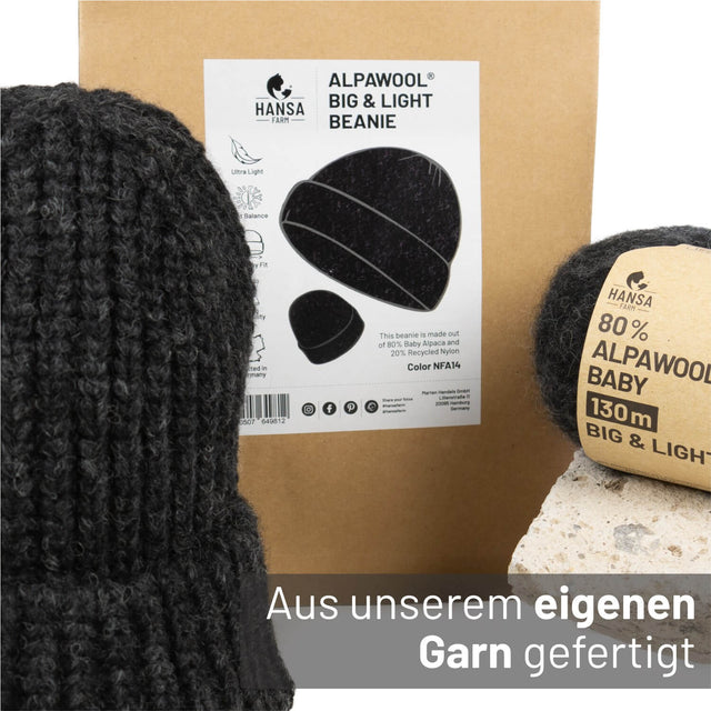 ALPAWOOL® Baby Big & Light Damen und Herren Mütze Anthrazit (NFA14)