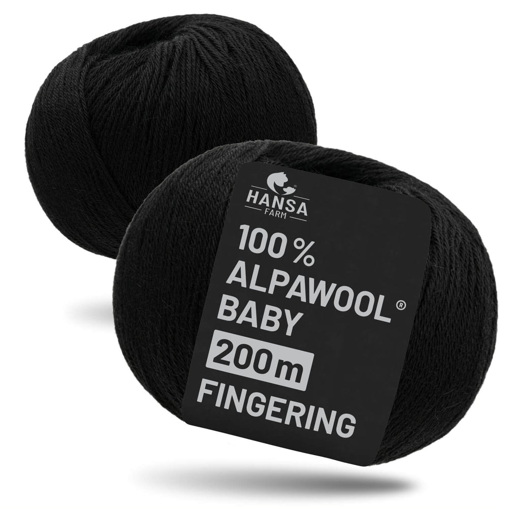 Alpawool® Baby 200 Fingering NB15 - 2x50g Alpaca Wool Black undyed limited