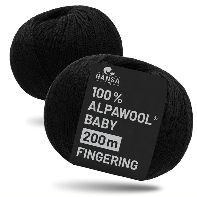 Alpawool® Baby 200 Fingering NB15 - 2x50g Alpaca Wool Black undyed limited