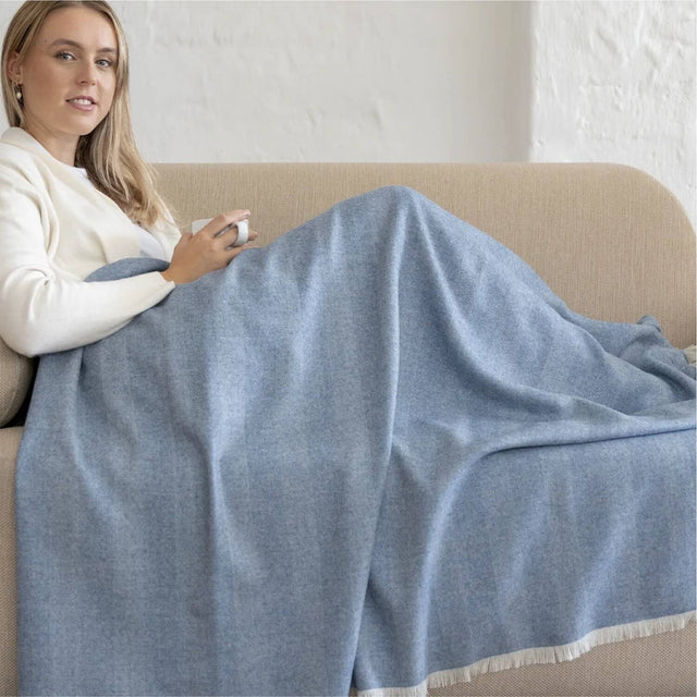 Baby Alpaka Plaid Decke Sky Blue Weave