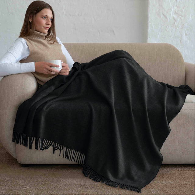 Baby Alpaka Plaid Decke Black Uni