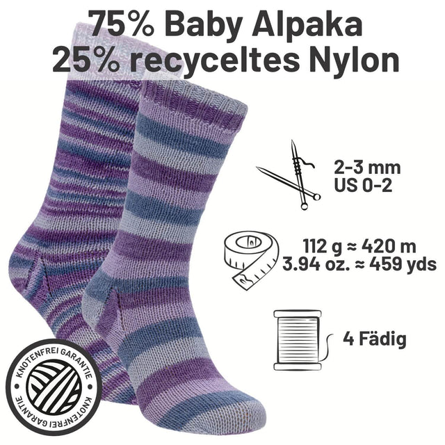 alpacare® Baby Socks waschbar Story Set - 2x112g Alpakawolle Purple Flavor