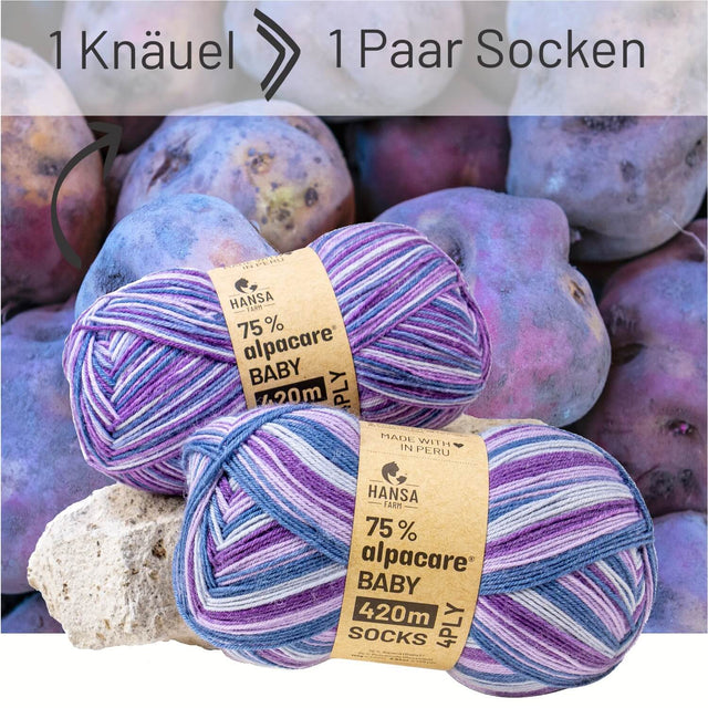 alpacare® Baby Socks waschbar Story Set - 2x112g Alpakawolle Purple Flavor