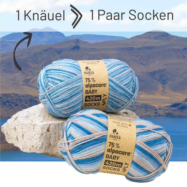 alpacare® Baby Socks waschbar Story Set - 2x112g Alpakawolle Blue Breeze