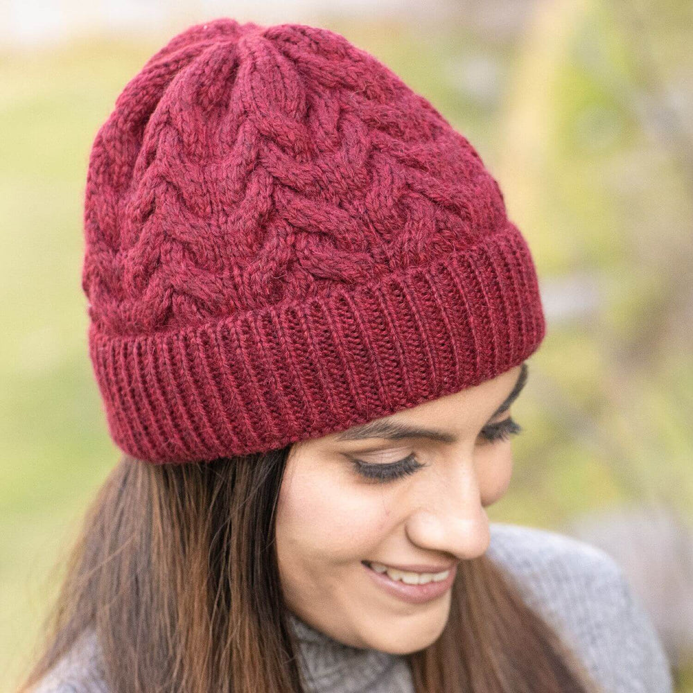 ALPAWOOL® Baby 50 Knitting Set Hat Wine Red Melange HF179