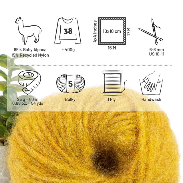 Alpawool® Baby 50 Light HF114 - 6er Set Alpakawolle Senfgelb Melange