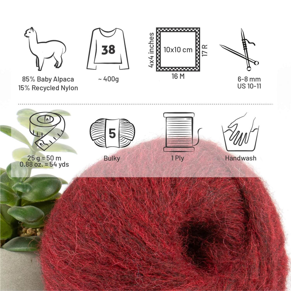 Alpawool® Baby 50 Light HF179 - 6er Set Alpakawolle Weinrot Melange