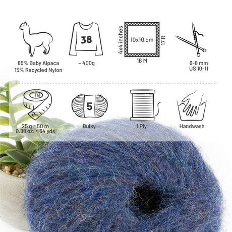 Alpawool® Baby 50 Light HF236 - 6er Set Alpakawolle Dunkelblau Melange