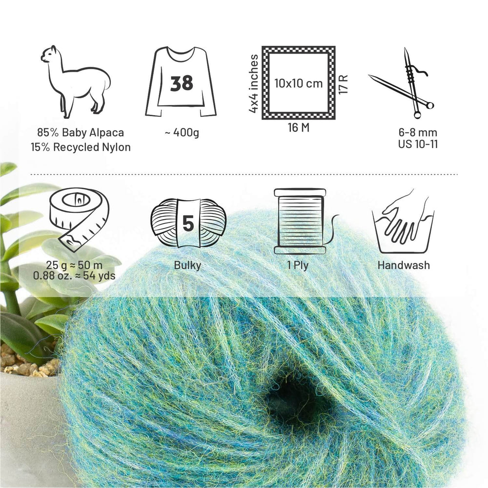 Alpawool® Baby 50 Light HF266 - 6er Set Alpakawolle Blau-Grün Melange