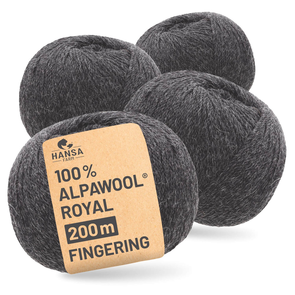 Alpawool® Royal 200 Fingering NFA14 - 4x50g Alpakawolle Anthrazit