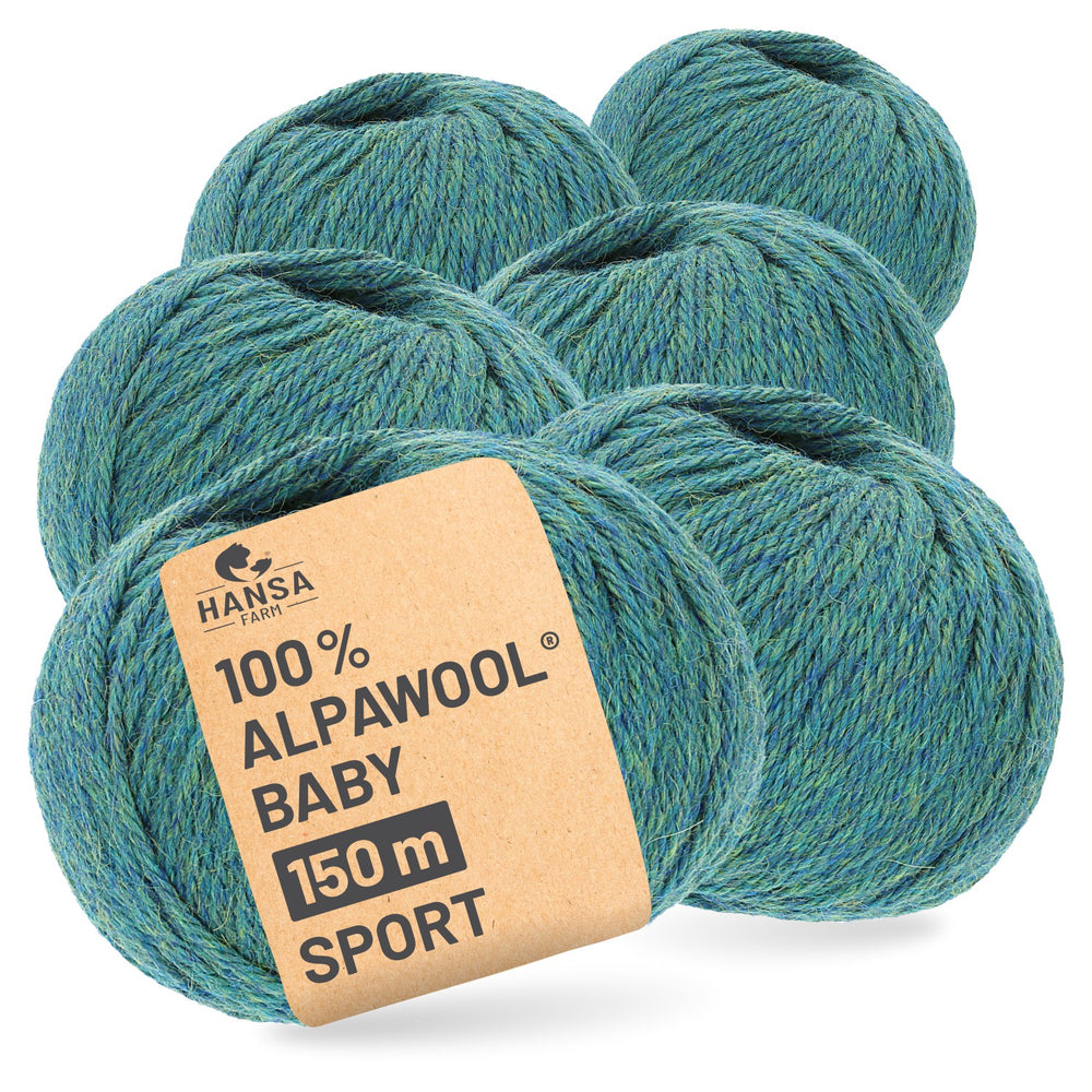 Alpawool® Baby 150 Sport HF266 - 6x50g Alpakawolle Blau-Grün Melange