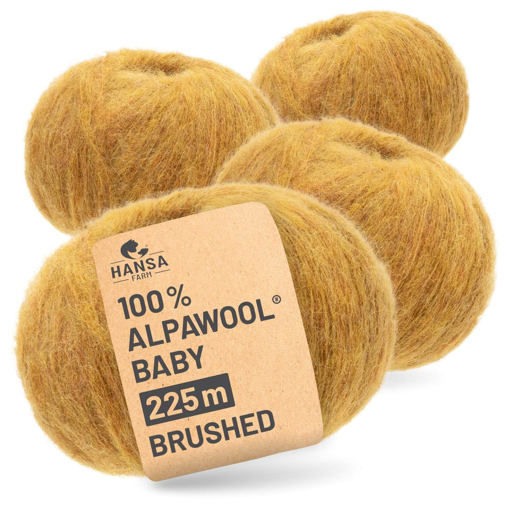 Alpawool® Baby Brushed HF114 - 4x50g Alpakawolle Senfgelb Melange