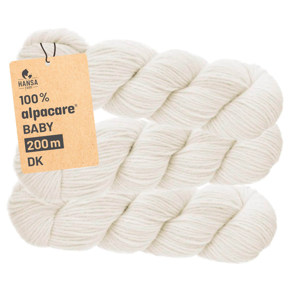 alpacare® Baby 100 DK waschbar NFA01HK - 3x100g Alpakawolle Natur Zopf