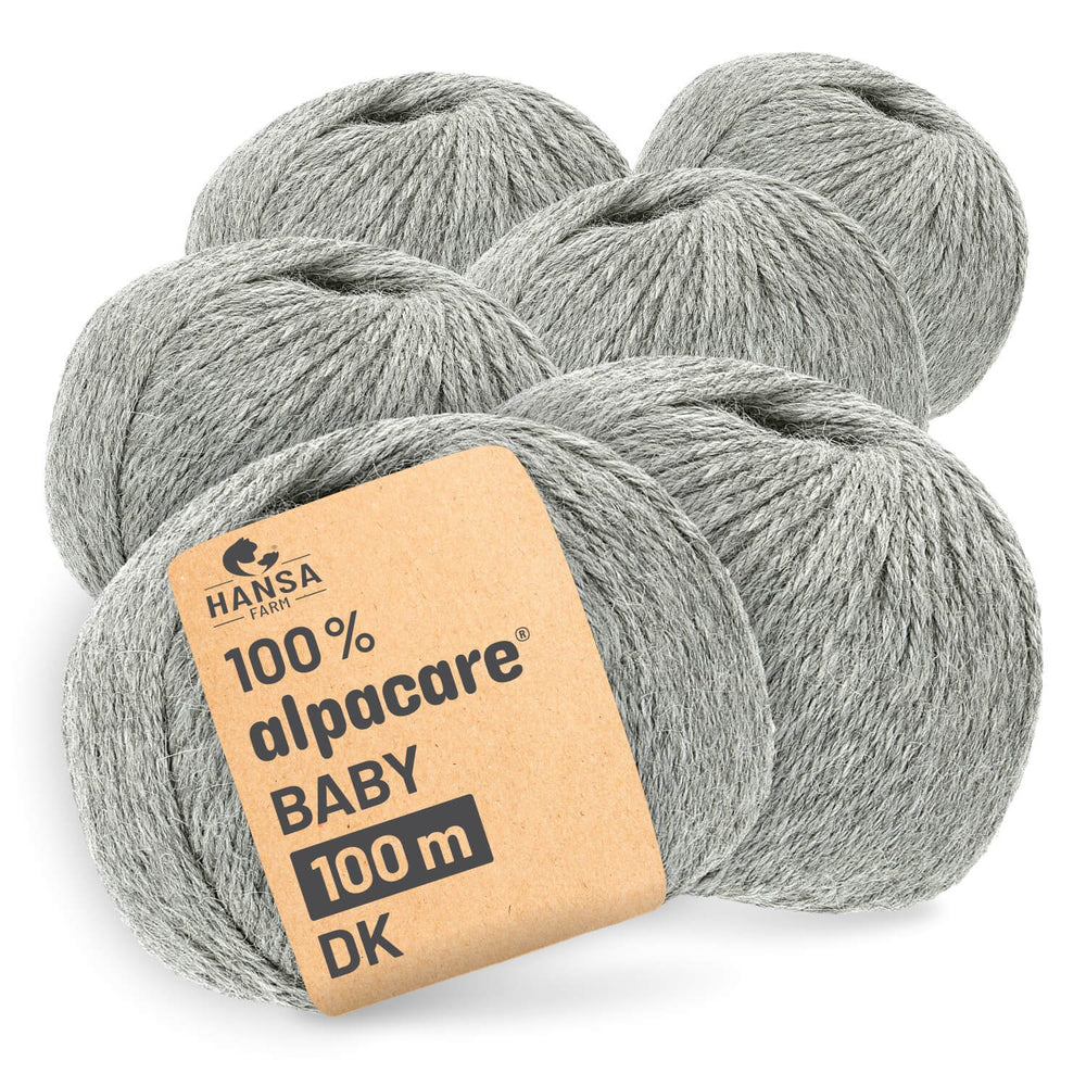alpacare® Baby 100 DK waschbar NFA10 - 6x50g Alpakawolle Hellgrau