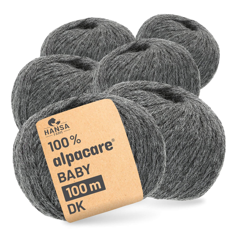 alpacare® Baby 100 DK waschbar NFA12 - 6x50g Alpakawolle Dunkelgrau