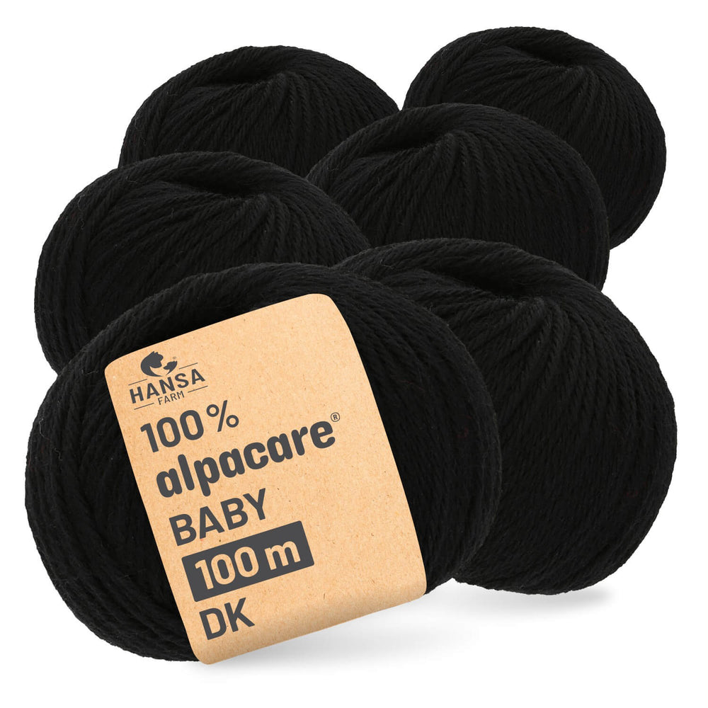 alpacare® Baby 100 DK waschbar NFA15 - 6x50g Alpakawolle Schwarz