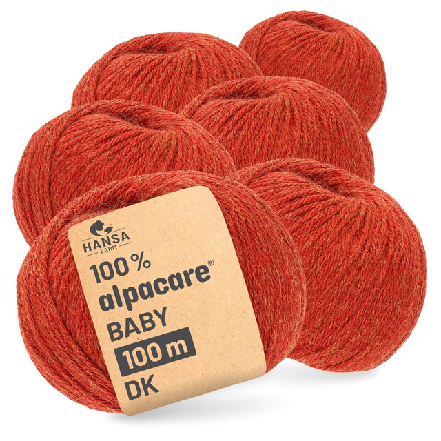 alpacare® Baby 100 DK waschbar HF149 - 6x50g Alpakawolle Orange Melange