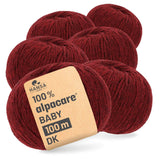 alpacare® Baby 100 DK waschbar HF179 - 6x50g Alpakawolle Weinrot Melange
