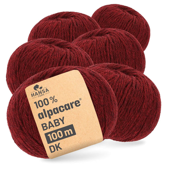 alpacare® Baby 100 DK waschbar HF179 - 6x50g Alpakawolle Weinrot Melange