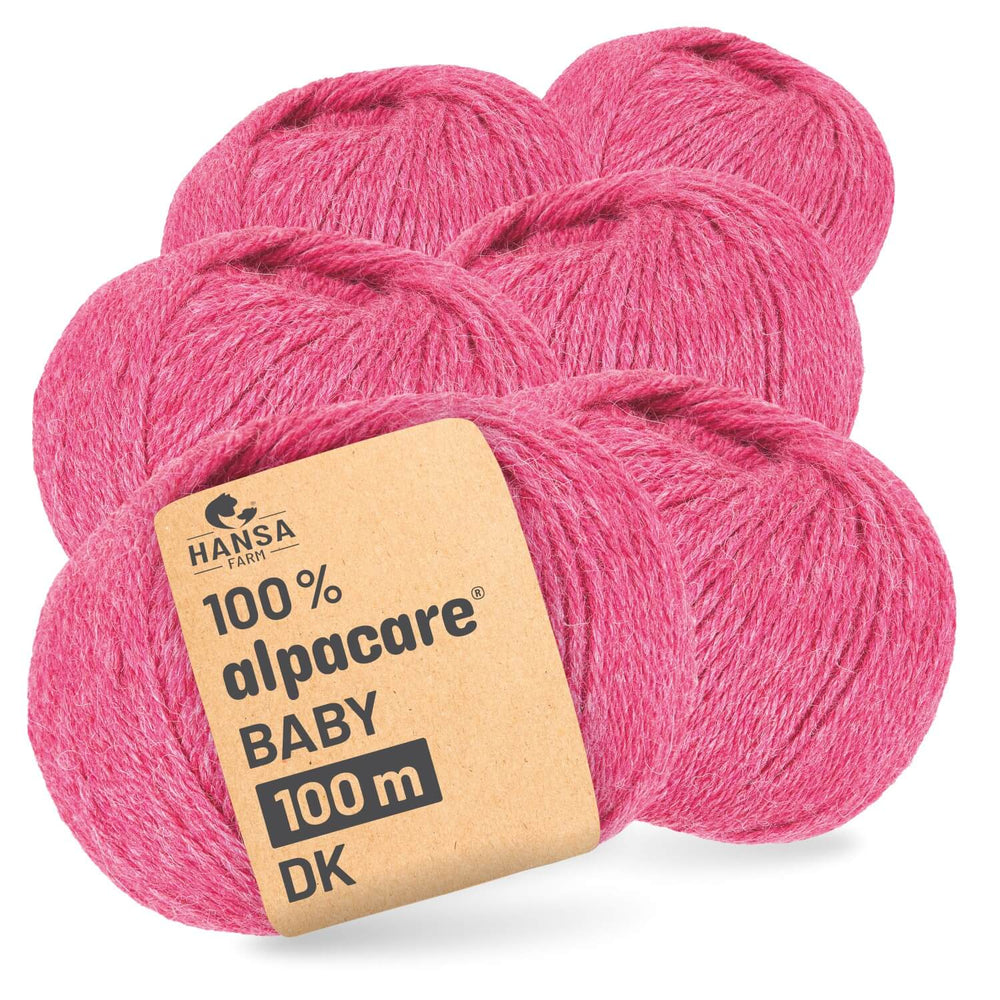 alpacare® Baby 100 DK waschbar HF191 - 6x50g Alpakawolle Himbeersahne Melange