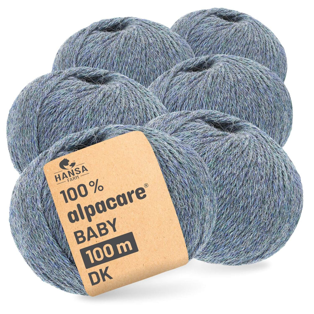 alpacare® Baby 100 DK waschbar HF243 - 6x50g Alpakawolle Grau-Grün Melange