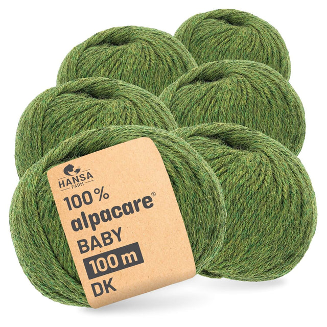 alpacare® Baby 100 DK waschbar HF285 - 6x50g Alpakawolle Mittelgrün Melange