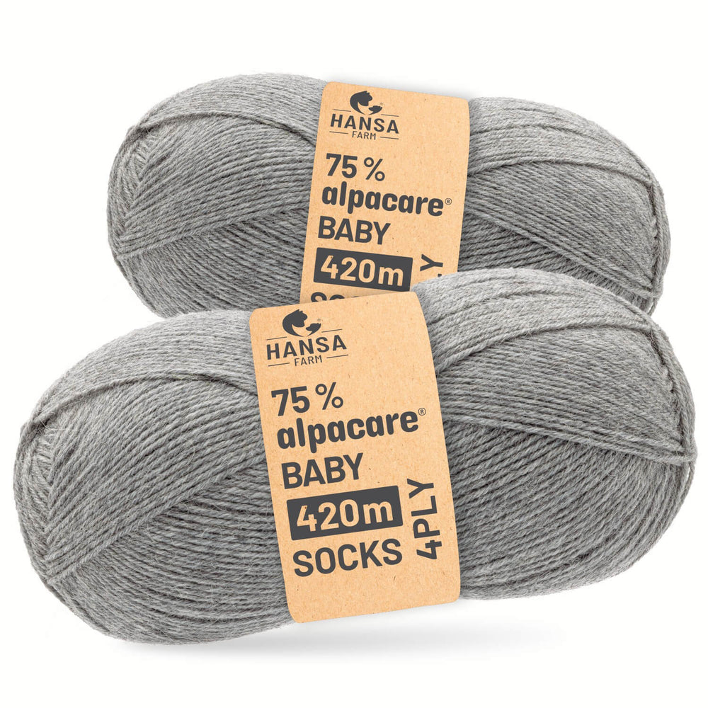 alpacare® Baby Socks waschbar NFA10 - 2x112g Alpakawolle Hellgrau