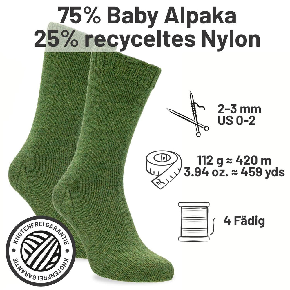 alpacare® Baby Socks waschbar HF285 - 2x112g Alpakawolle Mittelgrün Melange