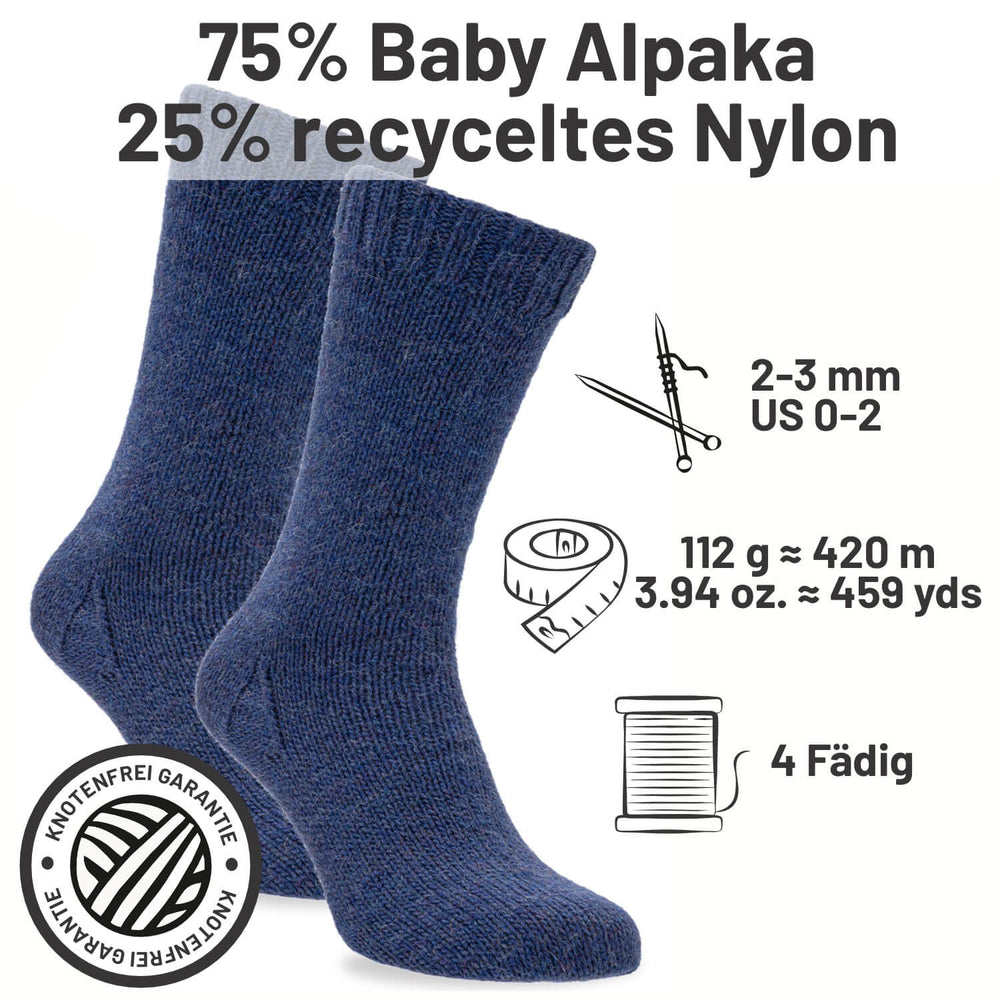 alpacare® Baby Socks waschbar HF236 - 2x112g Alpakawolle Dunkelblau Melange