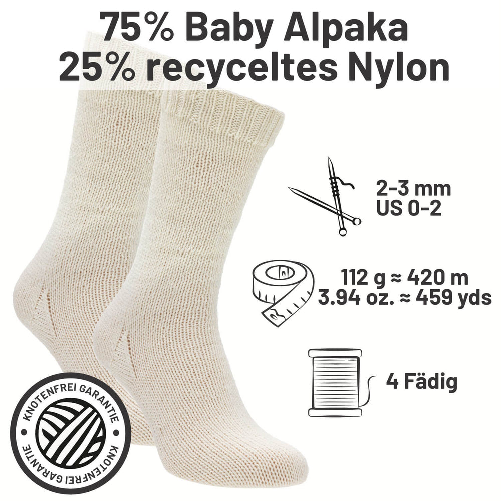 alpacare® Baby Socks waschbar NFA01HK - 2x112g Alpakawolle Natur Zöpfe