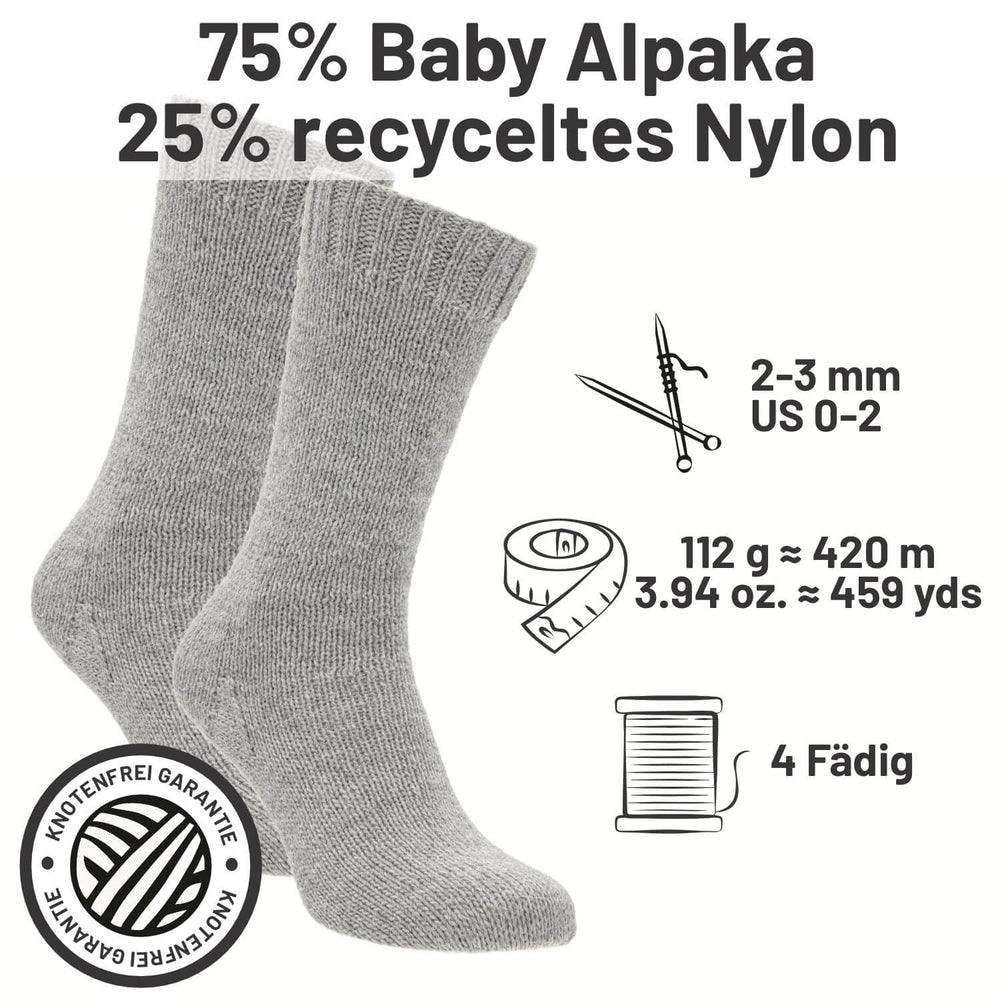 alpacare® Baby Socks waschbar NFA10 - 2x112g Alpakawolle Hellgrau