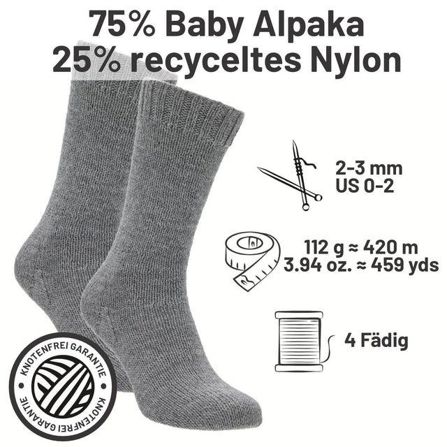 alpacare® Baby Socks waschbar NFA12 - 2x112g Alpakawolle Dunkelgrau