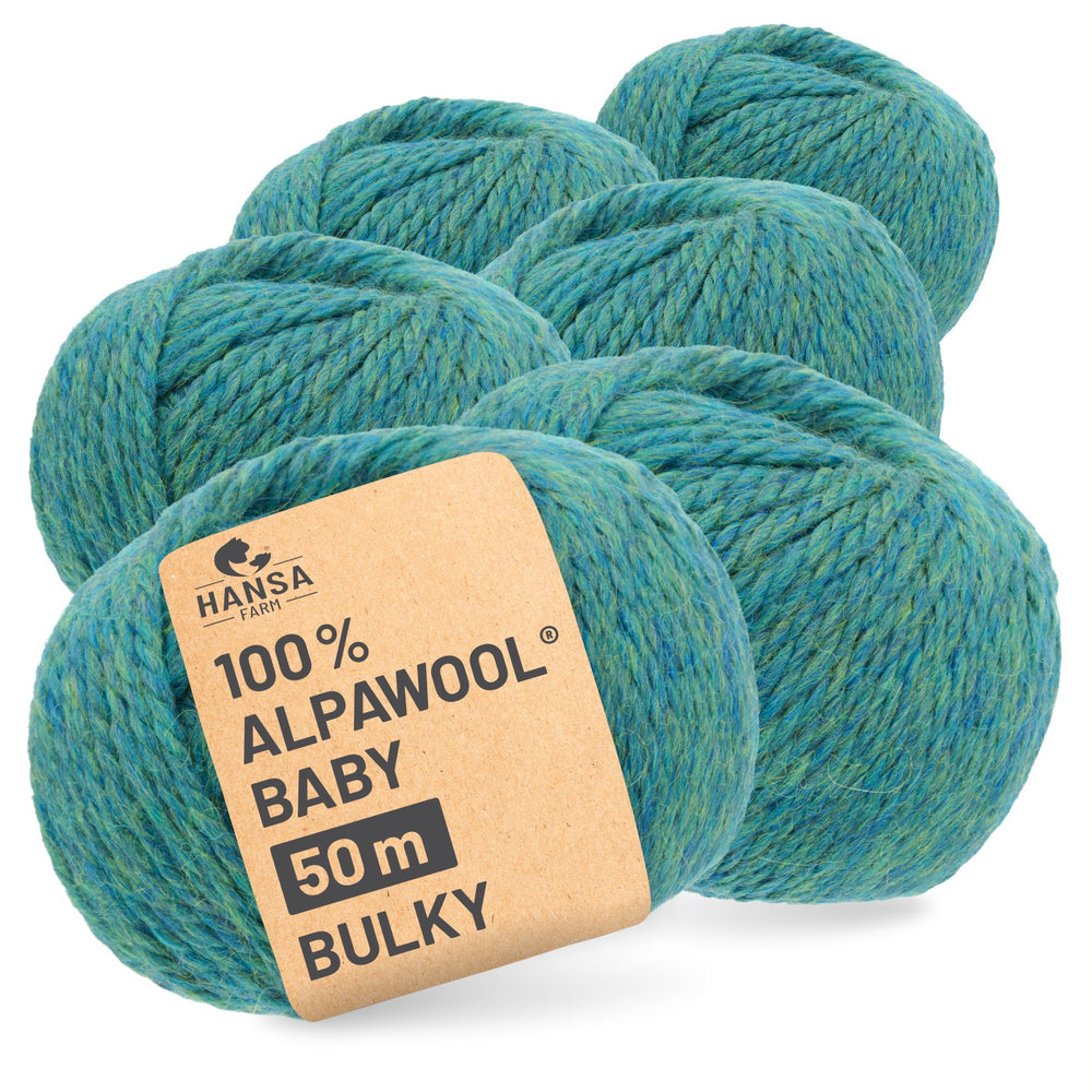 Alpawool® Baby 50 Bulky HF266 - 6x50g Alpaca Wool Blue-Green Melange