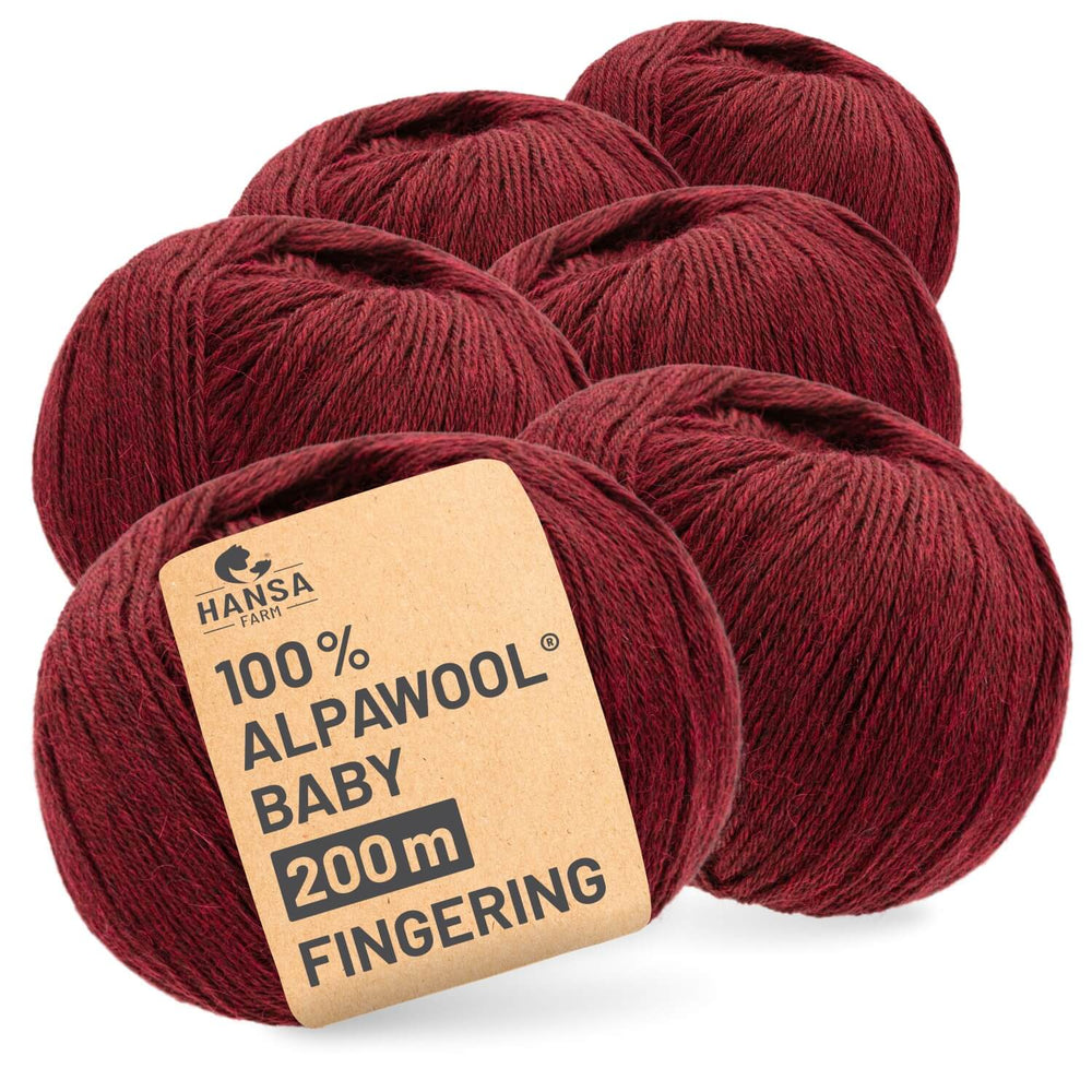 Alpawool® Baby 200 Fingering HF179 - 6x50g Alpakawolle Weinrot Melange