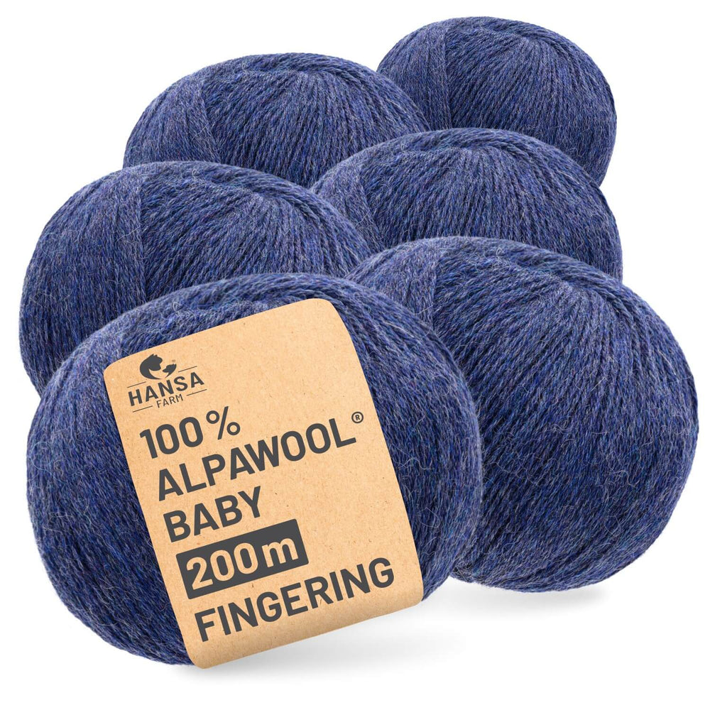 Alpawool® Baby 200 Fingering HF236 - 6x50g Alpakawolle Dunkelblau Melange