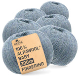 Alpawool® Baby 200 Fingering HF243 - 6x50g Alpakawolle Grau-Grün Melange
