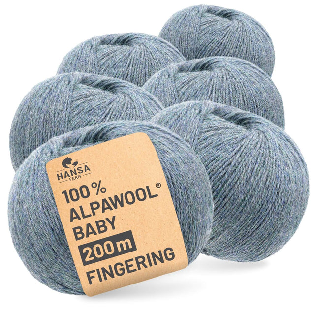 Alpawool® Baby 200 Fingering HF243 - 6x50g Alpakawolle Grau-Grün Melange